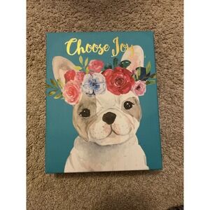 Floral Clementine French Bulldog Pink Blue Canvas Wall Art 8x10"‎ Dog Lovers
